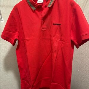 Burberry Vibrant Red Polo Shirt with Striped Collar
